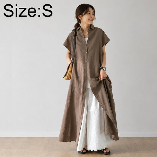 Short Sleeve Casual Short Sleeve Lapel Shirt Dress, S, M, L, XL, 2XL  S / Coffee