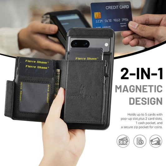 Fierre Shann Oil Wax Vegan Leather Magnetic Card Holder Back Phone Case, For Google Pixel 8a, For Google Pixel 8 Pro, For Google Pixel 8, For Google Pixel 7a  