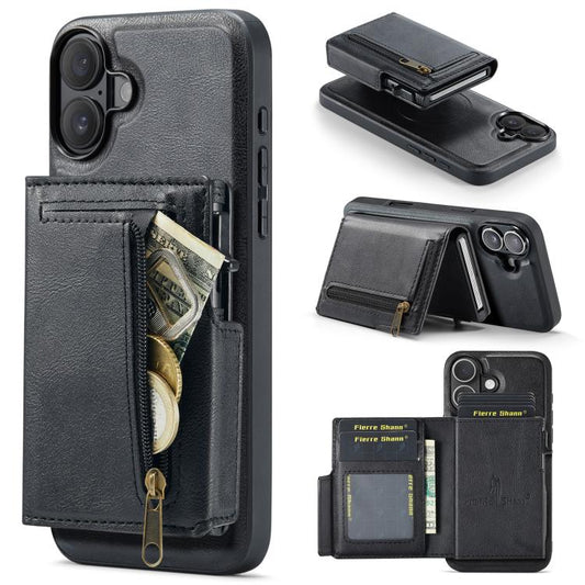 Fierre Shann Oil Wax Vegan Leather Magnetic Card Holder Back Phone Case, For iPhone 16, For iPhone 15 Pro Max, For iPhone 15 Pro, For iPhone 15 Plus / 14 Plus  