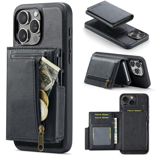 Fierre Shann Oil Wax Vegan Leather Magnetic Card Holder Back Phone Case, For iPhone 13 Pro Max, For iPhone 13 Pro, For iPhone 12 / 12 Pro, For iPhone 12 Pro Max  