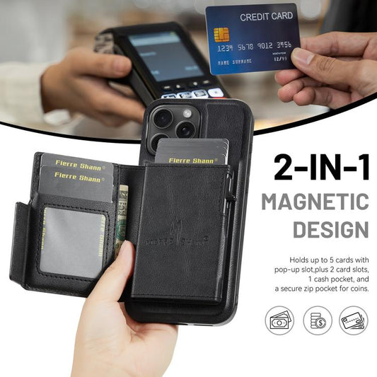 Fierre Shann Oil Wax Vegan Leather Magnetic Card Holder Back Phone Case, For iPhone 11 Pro Max, For iPhone 11, For iPhone 11 Pro  