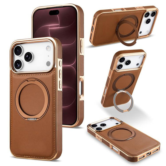 Solid Color Vegan Leather Rotating Holder Magnetic Phone Case, For iPhone 18 Pro/17 Pro, For iPhone 18 Pro Max/17 Pro Max  