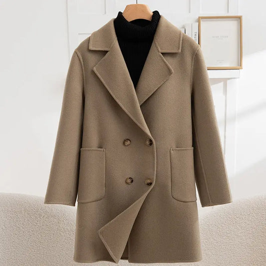 Fashion Double Breasted Woolen Coat Women  