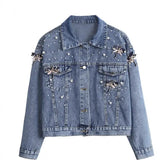 Five Dragonflies Beaded Loose Fit Long Sleeve Denim Jacket for Women  