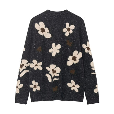 Flower jacquard knitted loose jacket  