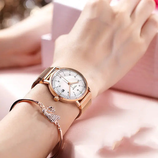 Flyke Fashion Simple Waterproof Watch Women's Ultra-thin Japanese Movement Calendar Women's Quartz Watch Foreign Trade Amazon Utrano