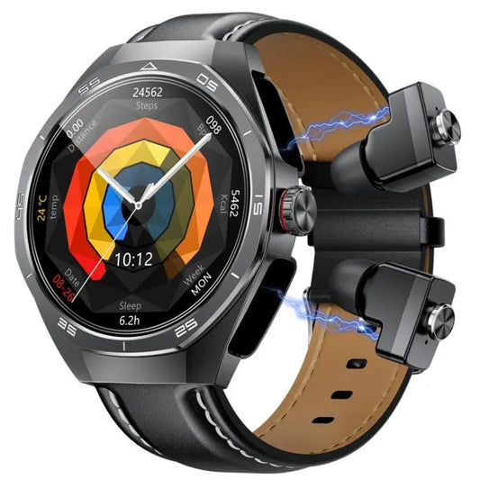 GT97 1.53 inch Round Screen 2 in 1 Bluetooth Earphone Leather Strap Smart Watch Supports Bluetooth Calls Utrano