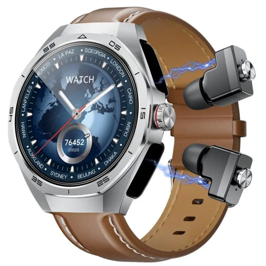 GT97 1.53 inch Round Screen 2 in 1 Bluetooth Earphone Leather Strap Smart Watch Supports Bluetooth Calls Utrano