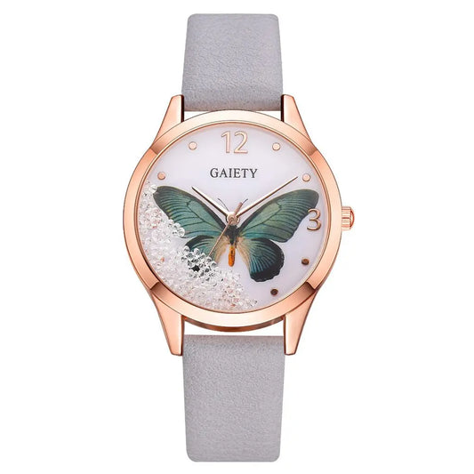 Gaiety Brand Women Watches Luxury Removable Rhinestone Butterfly Watches Ladies Leather Dress Ladies Wrist Watches Female Clock 