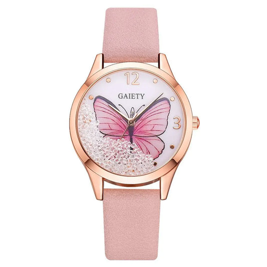 Gaiety Brand Women Watches Luxury Removable Rhinestone Butterfly Watches Ladies Leather Dress Ladies Wrist Watches Female Clock 