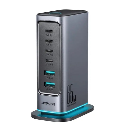 JOYROOM JR-TCM02 6 in 1 65W GaN 4 USB-C & 2 USB-A Multi-port Charger, EU Plug, UK Plug - UTrano