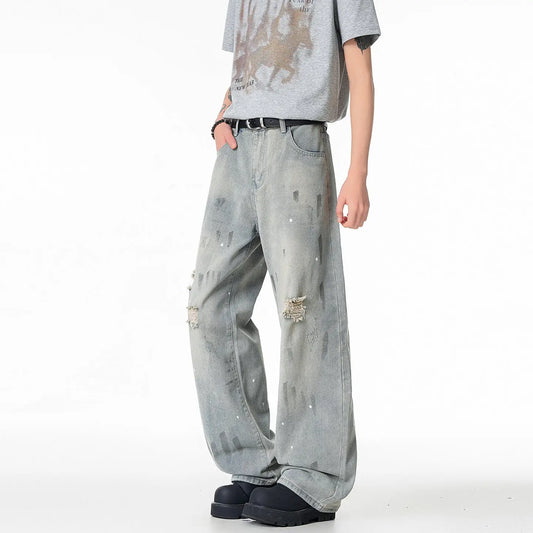 Lightweight Paint Splatter Ripped Jeans for Men  
