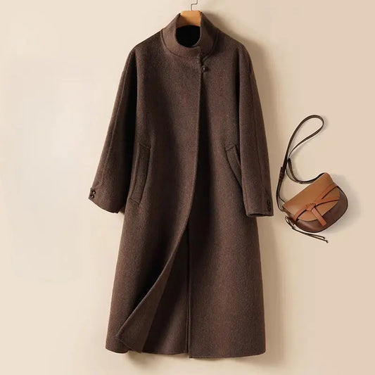 Long Stand-up Collar High-grade Double-sided Woolen Coat  