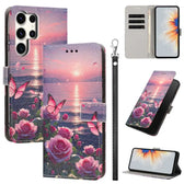 Painted Pattern Vegan Leather Phone Case with Strap, For Galaxy S23+ 5G, For Galaxy S23 5G  