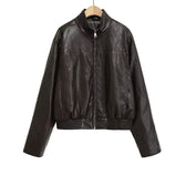 Pocket decoration imitation leather jacket women's clothing  