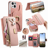 Precision Hole Silver-Edged Ring RFID Blocking Zipper Wallet Magnetic Vegan Leather Phone Case, For iPhone 13 Pro Max, For iPhone 13 Pro, For iPhone 13  