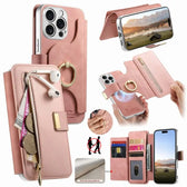 Precision Hole Silver-Edged Ring RFID Blocking Zipper Wallet Magnetic Vegan Leather Phone Case, For iPhone 13 Pro, For iPhone 13  