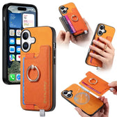 Retro Magsafe Cross Leather Ring Holder Card Bag Phone Case, For iPhone 17, For iPhone Air, For iPhone 16 Pro Max  For iPhone 17 / Yellow