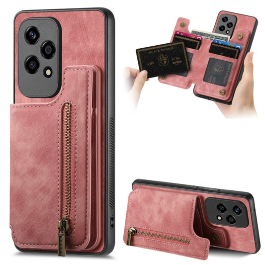 Retro Leather Zipper Wallet Back Phone Case, For Honor X7b, For Honor 100 Pro, For Honor 100, For Honor X50i+  