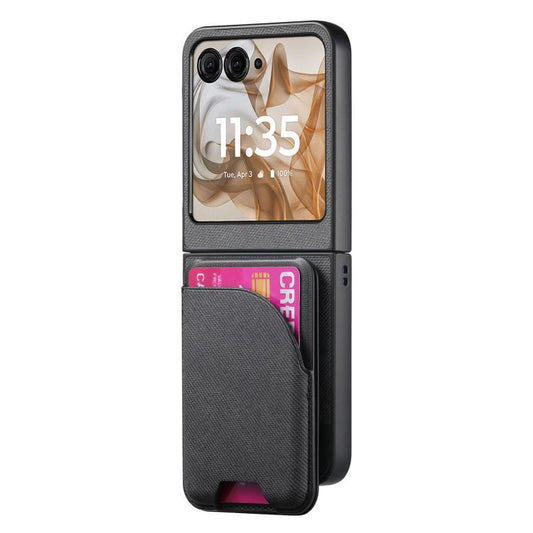 Twill Fabric Leather Skin Card Bag Magnetic Back Phone Case, For Motorola Razr 50, For Motorola Razr 40, For Motorola Razr 40 Ultra  
