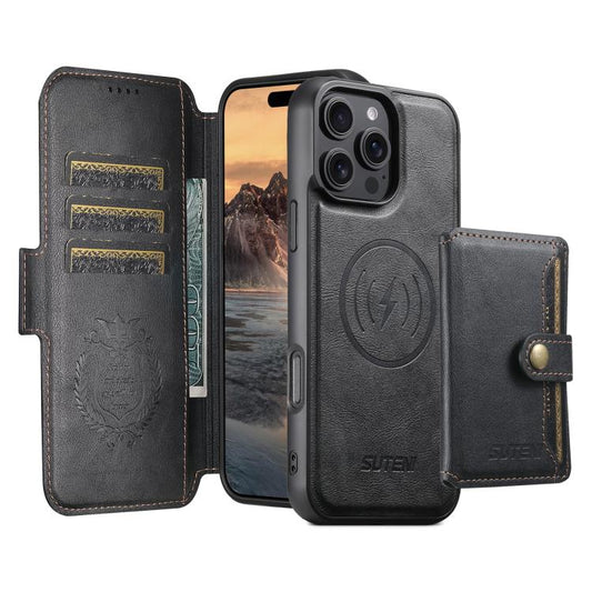 Suteni Q06S1 3-in-1 Splicing Detachable Wallet MagSafe Leather Phone Case, For iPhone 14, For iPhone 14 Pro, For iPhone 14 Pro Max, For iPhone 13 Pro Max, For iPhone 13 Pro, For iPhone 13, For iPhone 12, For iPhone 12 Pro Max  