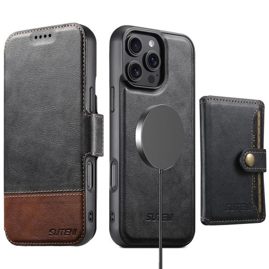 Suteni Q06S1 3-in-1 Splicing Detachable Wallet MagSafe Leather Phone Case, For iPhone 18, For iPhone 18 Pro, For iPhone 18 Pro Max, For iPhone 17 Pro Max, For iPhone 17 Pro, For iPhone 17, For iPhone Air, For iPhone 16 Pro Max  