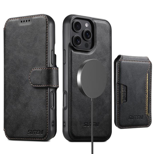 Suteni Q05S3 3-in-1 Detachable Vertical Flip Wallet MagSafe Leather Phone Case, For iPhone 14, For iPhone 14 Pro, For iPhone 14 Pro Max, For iPhone 13 Pro Max, For iPhone 13 Pro, For iPhone 13, For iPhone 12, For iPhone 12 Pro Max  