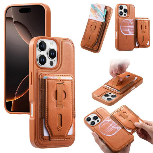 CaseNeo Retro Wristband Elastic Card Bag Magnetic Back Phone Case, For iPhone 16 Pro, For iPhone 16 Plus, For iPhone 16, For iPhone 15 Pro Max, For iPhone 15 Pro, For iPhone 15 Plus  