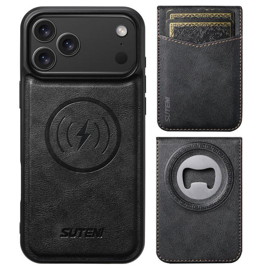 Suteni G5S5 2-in-1 Magnetic Detachable Bottle Opener Card Bag Cow Leather Back Phone Case, For iPhone 13 Pro Max, For iPhone 13 Pro, For iPhone 13, For iPhone 12 Pro Max, For iPhone 12 / 12 Pro  
