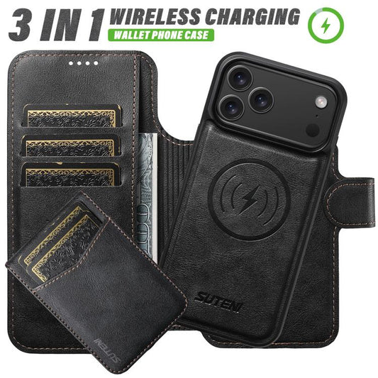 Suteni Q05S5 3-in-1 Detachable Bottle Opener Card Bag Magnetic Cowhide Vegan Leather Phone Case, For iPhone 15 Pro Max, For iPhone 15 Pro, For iPhone 15 Plus, For iPhone 15, For iPhone 14 Plus, For iPhone 14, For iPhone 14 Pro, For iPhone 14 Pro Max  