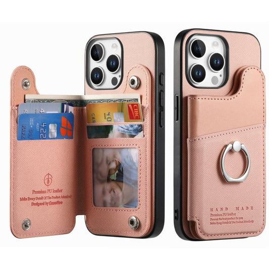 Twill Fabric Ring Multi-card Wallet Vegan Leather Phone Case, For iPhone 13 Pro Max, For iPhone 13 Pro, For iPhone 13  