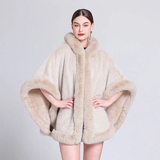Shawl Outer Match Cloak Fleece-lined Thickened Imitation Fur Collar Cape And Shawl Coat  