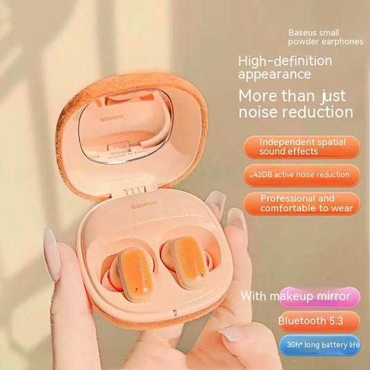 Small Powder Bluetooth Headset Active Noise Reduction Space Sound Effect  