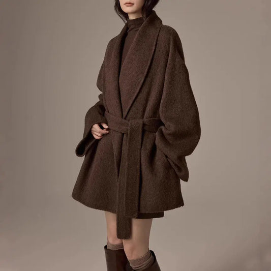 Spot Design Short Double-faced Wool Coat For Petite  