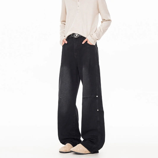 Streetwear Lightning Pattern Washed Denim Pants  