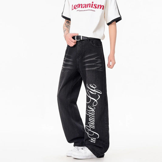 Stylish Printed Lightning Pattern Denim Pants for Men  