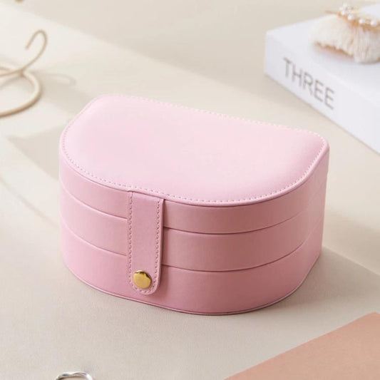 3-Tier Leather Travel Jewelry Box Shell-Shaped Jewelry Organizer Case with Earring Board 5 Necklace Hooks  