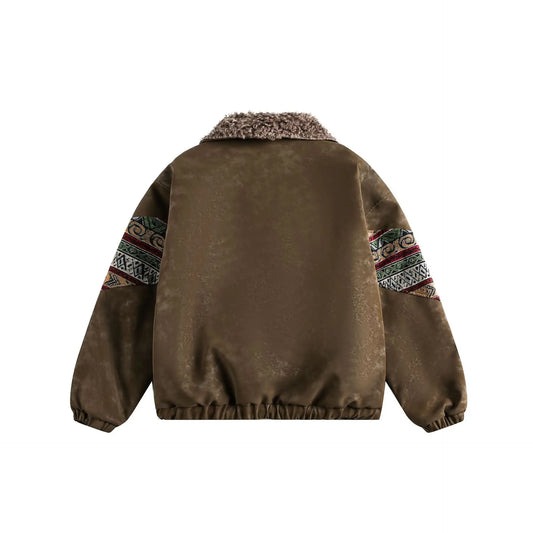 Thermal Cotton-Padded Jacket With Spliced PU Leather And Lambswool Lining  