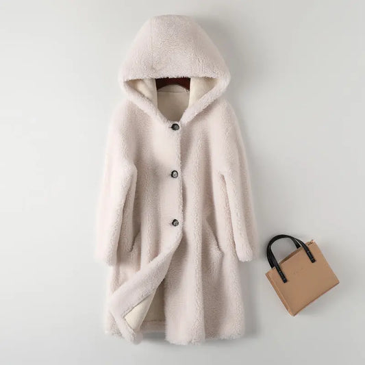 Women's Hooded Lambswool Warm Coat  