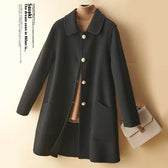 Wool Pearl Buckle Double-faced Woolen Goods Women's Doll Collar Mid-length Coat  