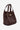 A dark brown pebbled leather handbag with double top handles and a gold-tone turn-lock closure on the front, shown against a plain light gray background.