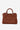 A brown pebbled leather handbag with double top handles and gold-tone hardware, shown against a plain light gray background.